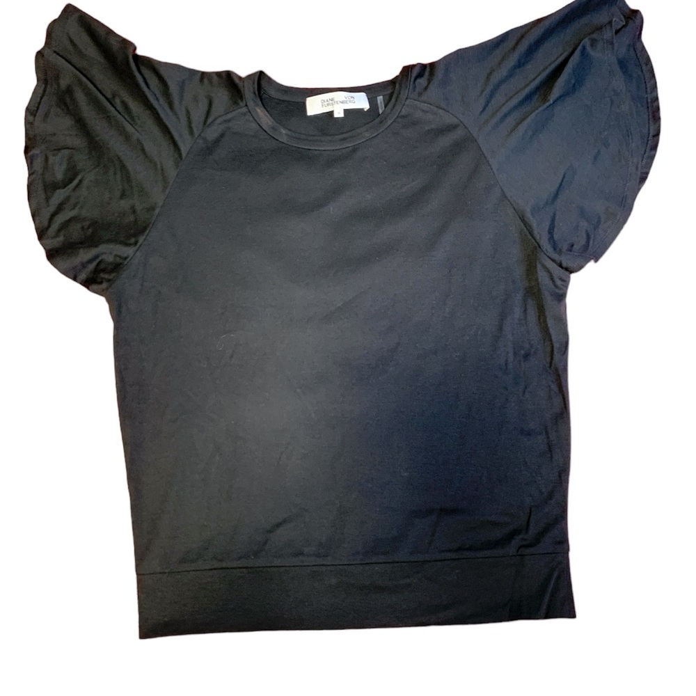 Diane Von Furstenberg Black Batwing Sleeve T-Shirt in Size M